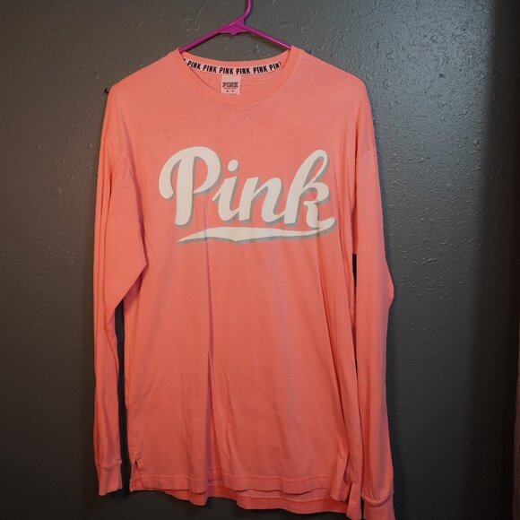 PINK Victoria's Secret Tops - Victoria's Secret Pink Womens Light Pink Long Sleeve Crew Neck Shirt Size XS
